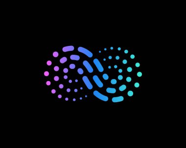 Noktalar ve çizgiler logo vektör tasarımından soyut dalga. Yaratıcı sonsuzluk, girdap, döngü işareti logoti.