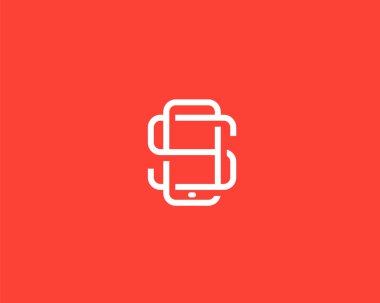 Letter S logo design. Smartphone lined symbol. Mobile phone creative sign. Phablet, Tablet PC, gadget mark