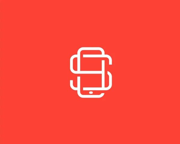 Letter S logo design. Smartphone lined symbol. Mobile phone creative sign. Phablet, Tablet PC, gadget mark — Vector de stock