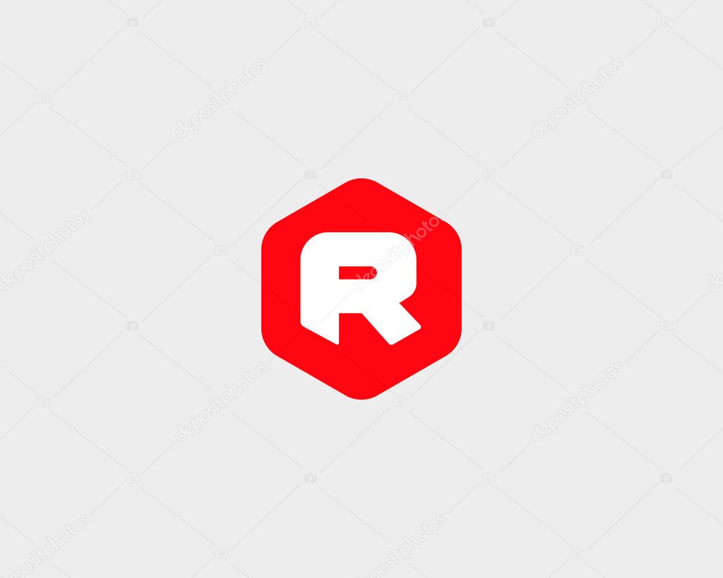 Abstract letter R logo design template. Colorful creative hexagon sign. Universal vector icon