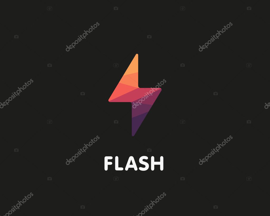 Flash Logo design vector illustration. Fast quick polygon symbol. Rapid thunderbolt  colorful icon, t shirt print graphics, apparel fashion tee design