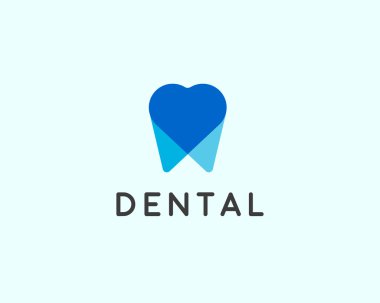 Dentist logo design template. Tooth creative symbol. Dental clinic vector sign heart overlap mark icon.