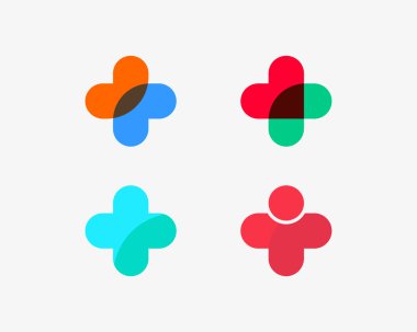 Set of color medical logotype with cross.Collection modern abstract symbols plus sign. Creative trend vector logo icons