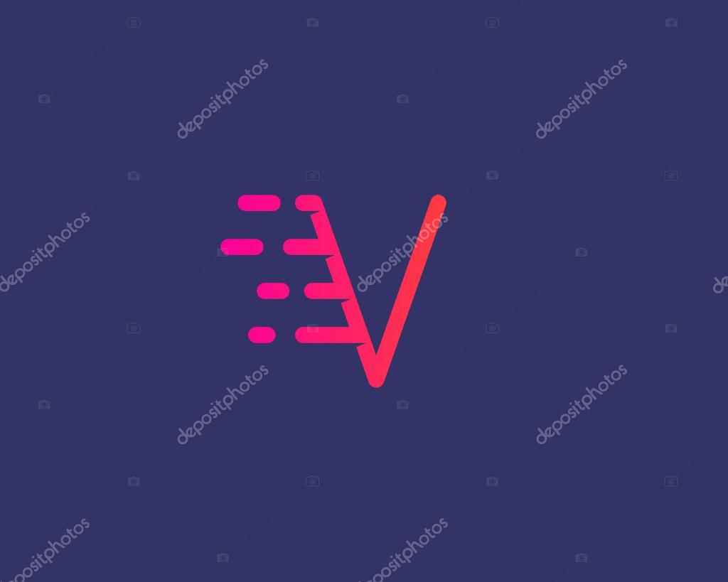 Abstract letter V logo design template.  Dynamic vector unusual line font. Universal fast speed fire moving water quick energy drop icon symbol mark