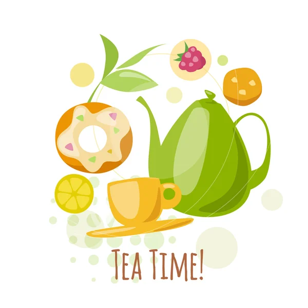 Ícones de chá e doces — Vetor de Stock