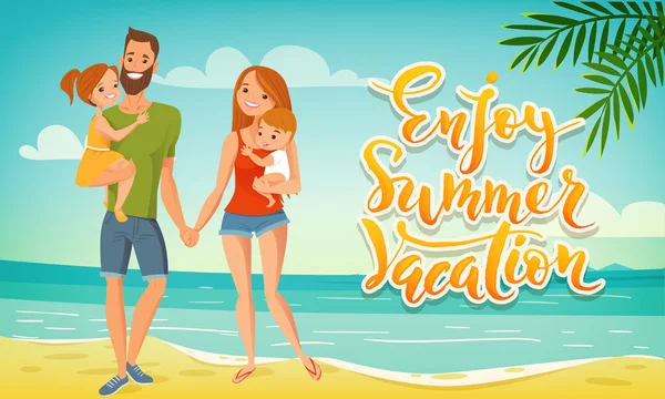 Geniet van de zomer vakantie familiekaart — Stockvector