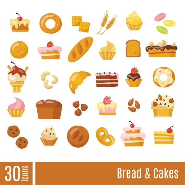Brood en gebak pictogrammen — Stockvector
