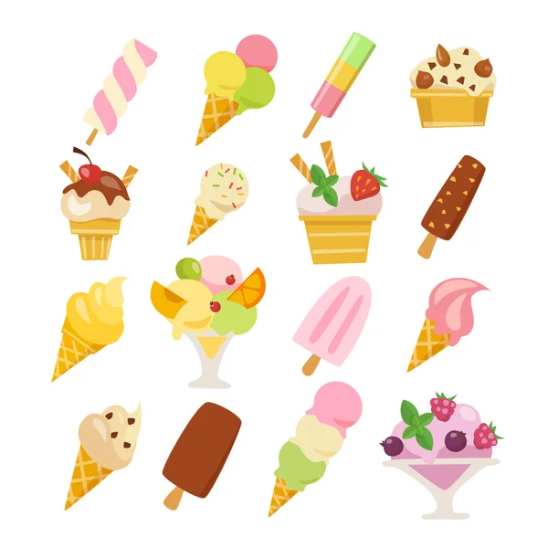 Icônes de crème glacée de style plat — Image vectorielle