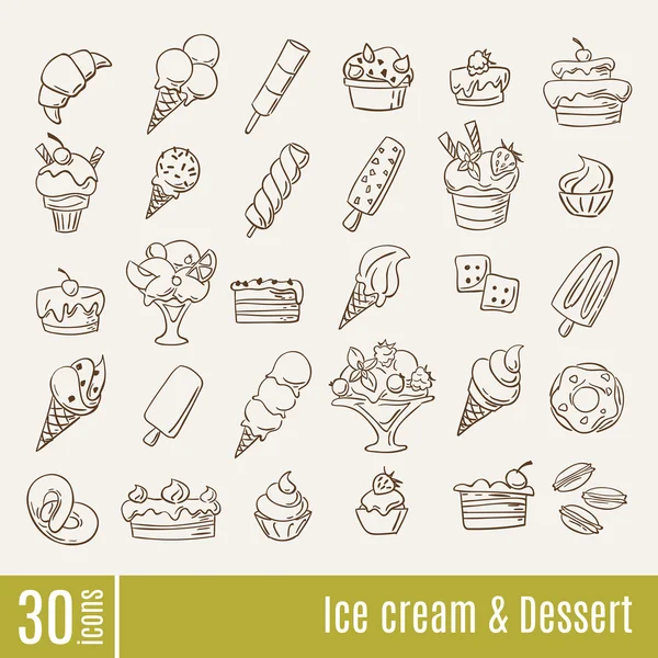 Printice ijs en Dessert lijn pictogrammen — Stockvector