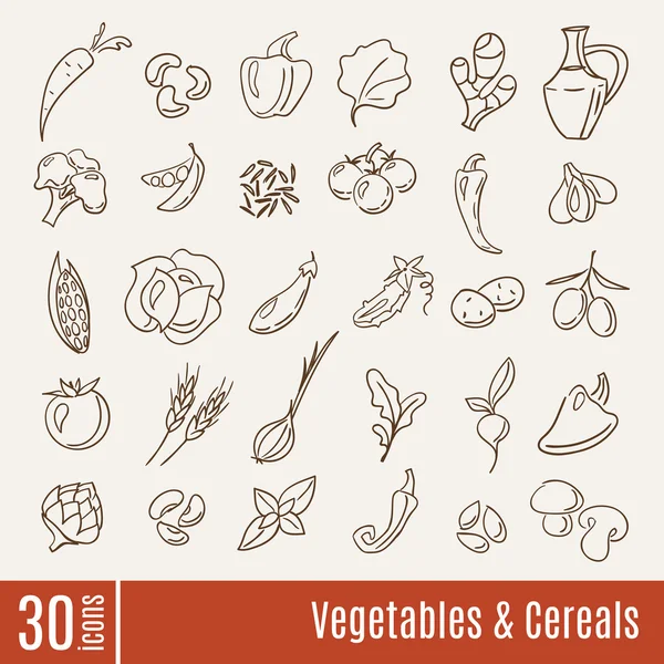 Icone della linea di verdure e cereali — Vettoriale Stock