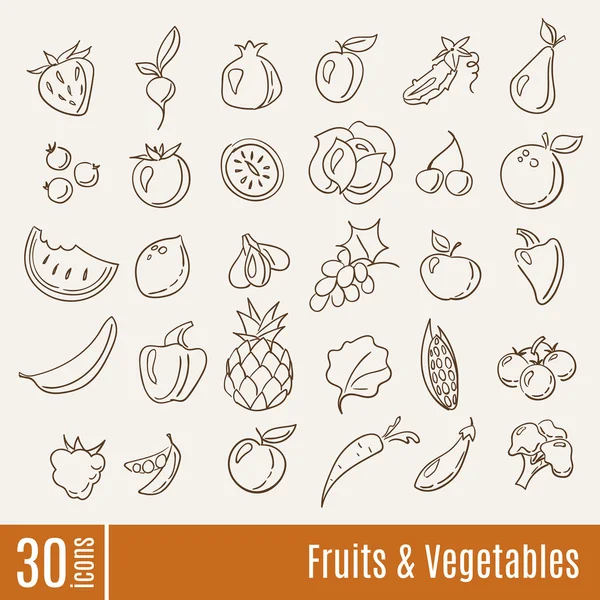Obst und Gemüse Linie Stil-Symbole — Stockvektor