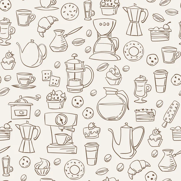 Fondo sin costuras con iconos de café — Vector de stock