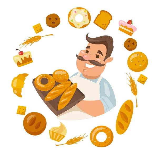 Cartoon baker holding bread — Stock Vector