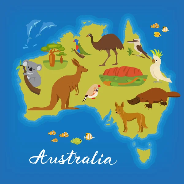 Australia map with animals Stock Illustration