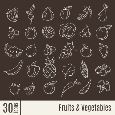 Meyve ve sebze çizgi stili simgeler