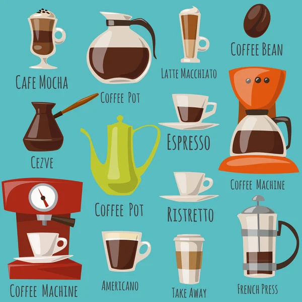 Flache Kaffee-Ikonen — Stockvektor