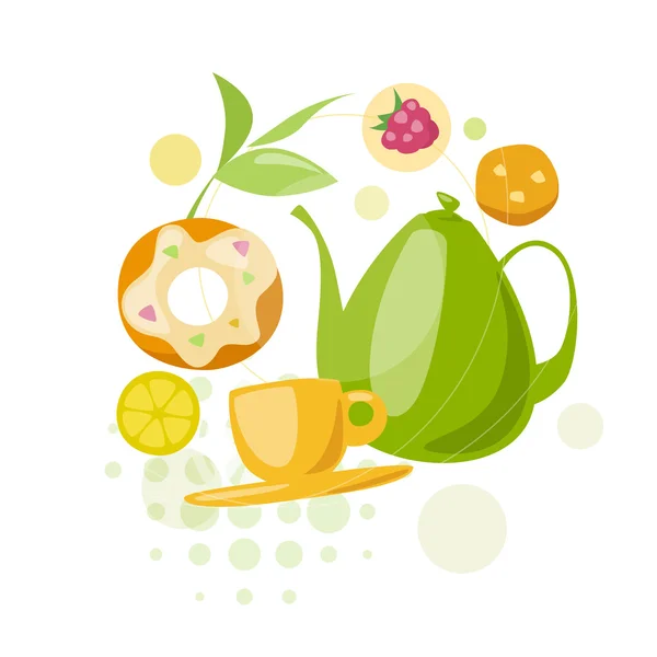 Iconos de té y dulces — Vector de stock