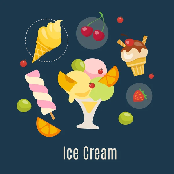 Ícones de sorvete de estilo plano — Vetor de Stock