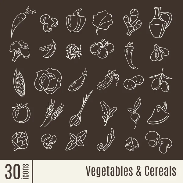 Iconos de estilo línea de verduras y cereales — Vector de stock
