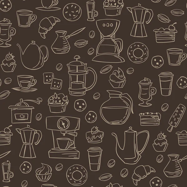 Fondo sin costuras con iconos de café — Vector de stock