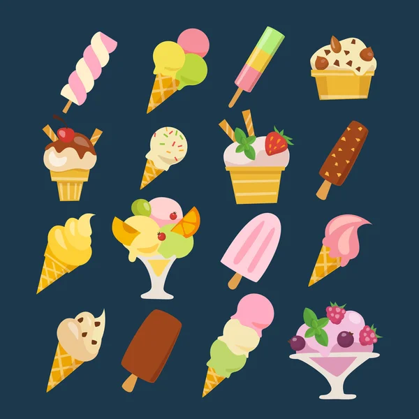 Flat style ice cream icons — Stock Vector