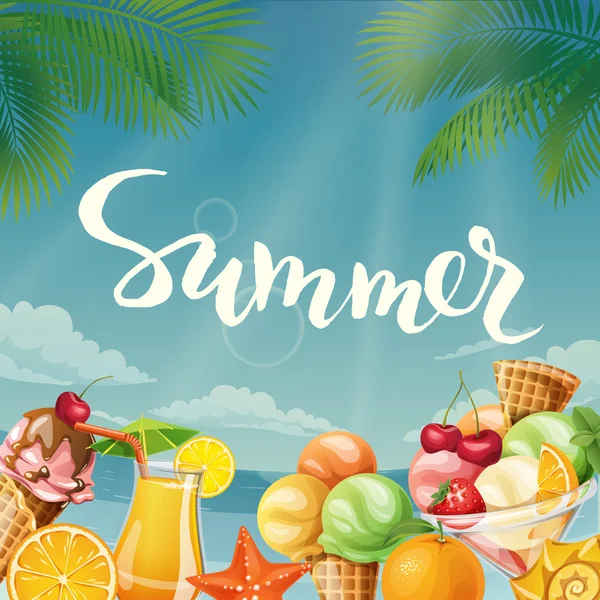 Cartel de verano con letras — Vector de stock