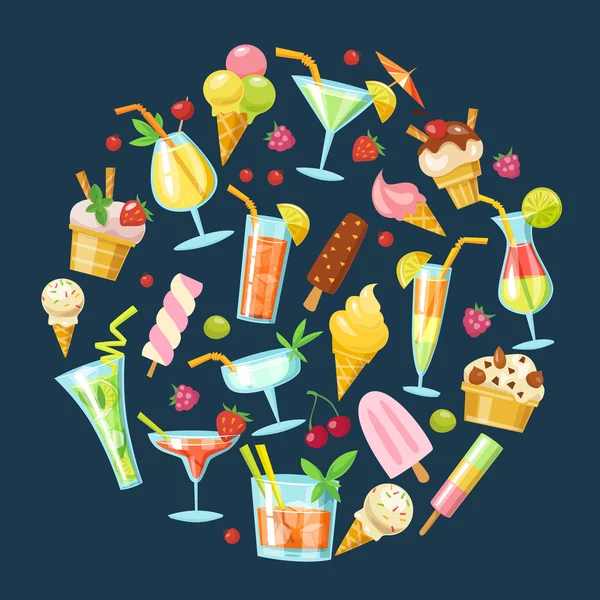 Ensemble de cocktails et glaces — Image vectorielle