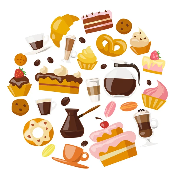 Káva a sladkosti ikony — Stockový vektor