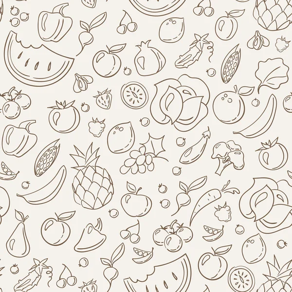 Fondo sin costuras con frutas y verduras — Vector de stock