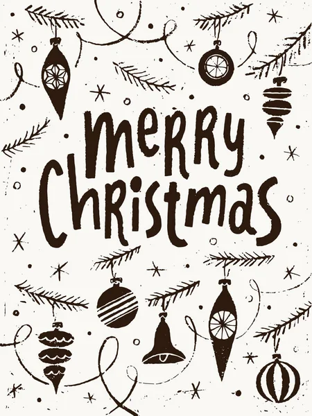 Buon Natale Poster Vettoriale Con Scritte Simboli Invernali Bella Carta — Vettoriale Stock