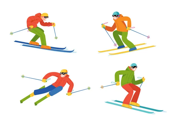 Jogo Esquiadores Stortsmen Inverno Para Pôster Estância Esqui Pessoas Estilo —  Vetores de Stock