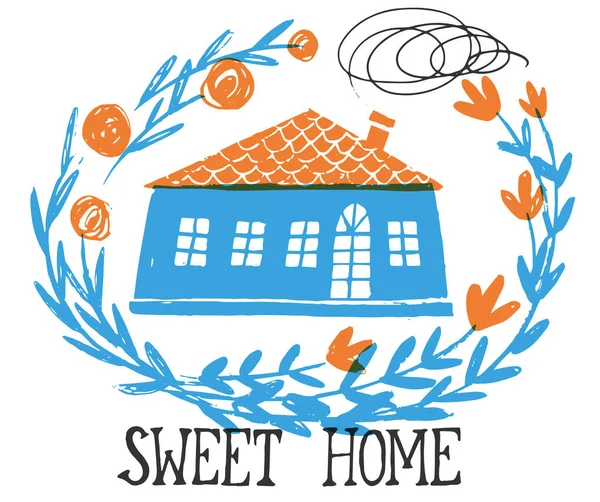Logo Design Avec Maison Fleurs Lettrage Maison Doux Accueil Amant — Image vectorielle