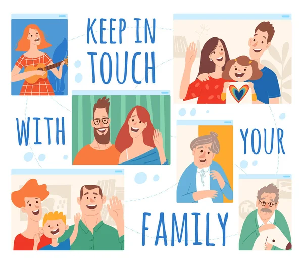 Home Isolation Quarantaine Illustration Vectorielle Rester Contact Avec Votre Famille — Image vectorielle