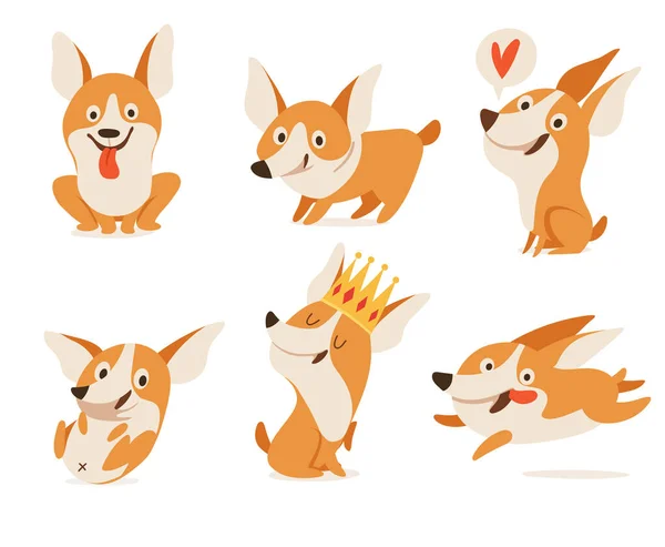 Galés Corgi Varios Personajes Emoji Pegatinas Parches Colección Aislada Dibujos — Archivo Imágenes Vectoriales