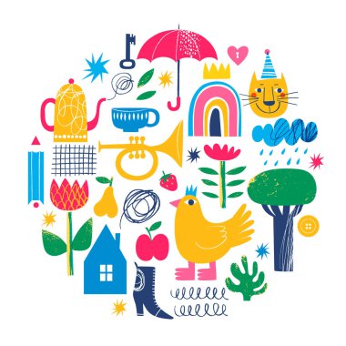 El çizimi elementlerle soyut modern sanat tasarımı.