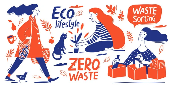 Design Vetorial Motivacional Estilo Vida Ecológico Com Zero Resíduos Elementos —  Vetores de Stock