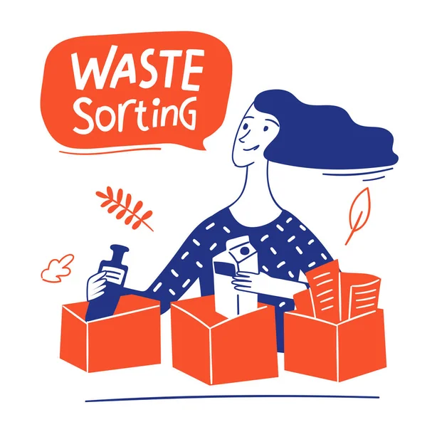 Doodle Stylu Zero Odpadów Stylu Infografiki Wektor Projektowania Kobietą Odpadów — Wektor stockowy