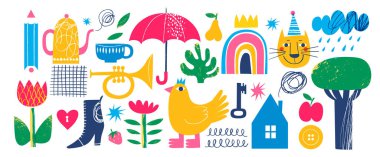 El çizimi öğeleri olan modern soyut sanat tasarımı. Vektör genişliği