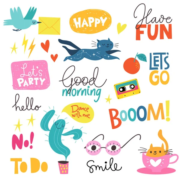 Stickers Labels Funny Trendy Elements Signs Lettering Royalty Free Stock Vectors