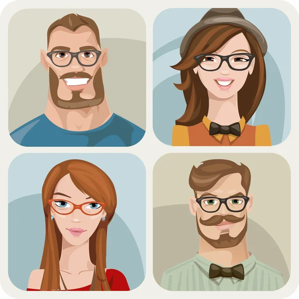 Dört hipsters portreleri kümesi