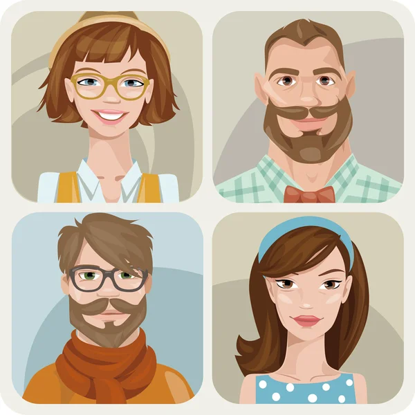 Dört hipsters portreleri kümesi