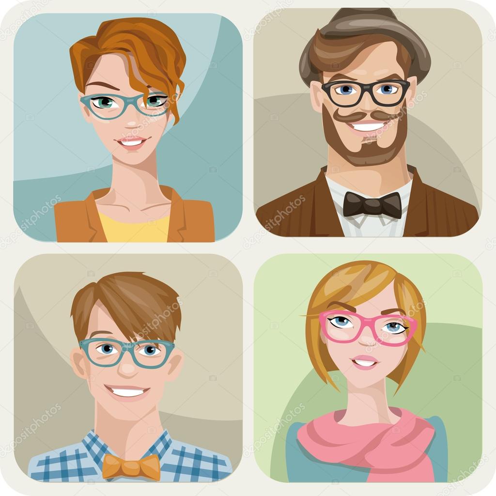 Set of four portraits of hipsters