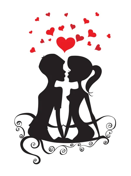 Silhouette of a couple in love — Stock Vector