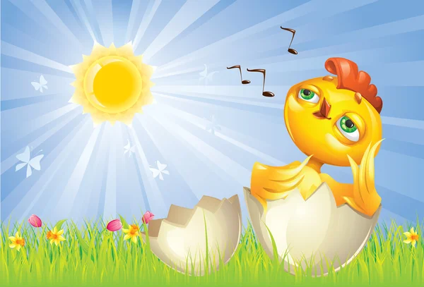 Pollo cantando canción de Pascua — Archivo Imágenes Vectoriales