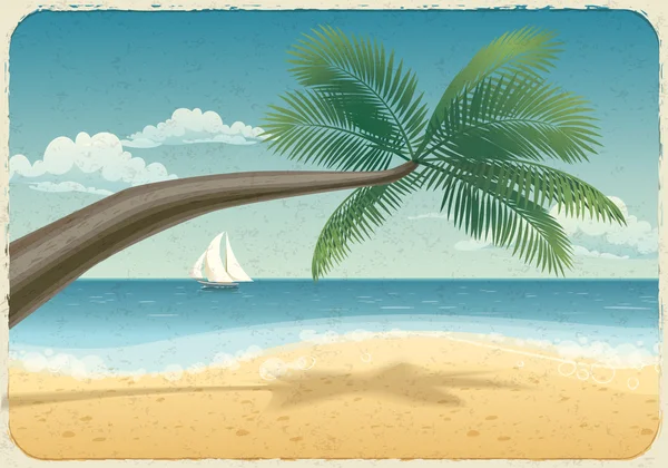 热带海滩和棕榈树 — 图库矢量图片