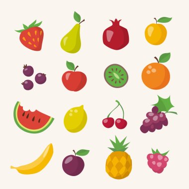 Different fruits in flat style clipart