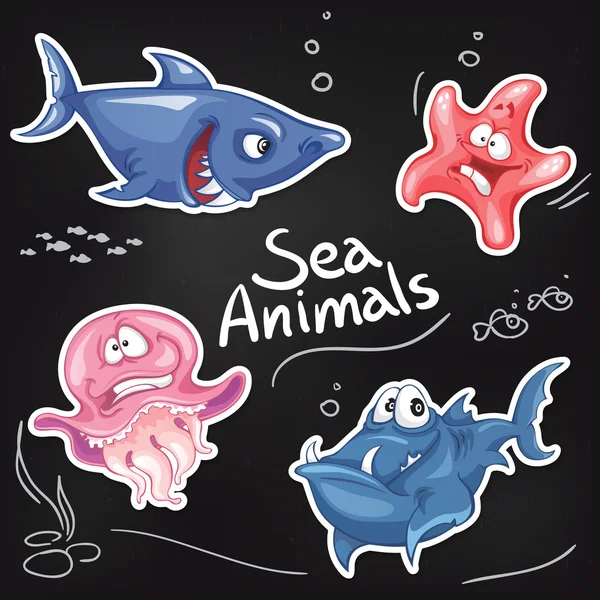 Ζώα και ψάρια χαρακτήρες κινουμένων σχεδίων — Διανυσματικό Αρχείο