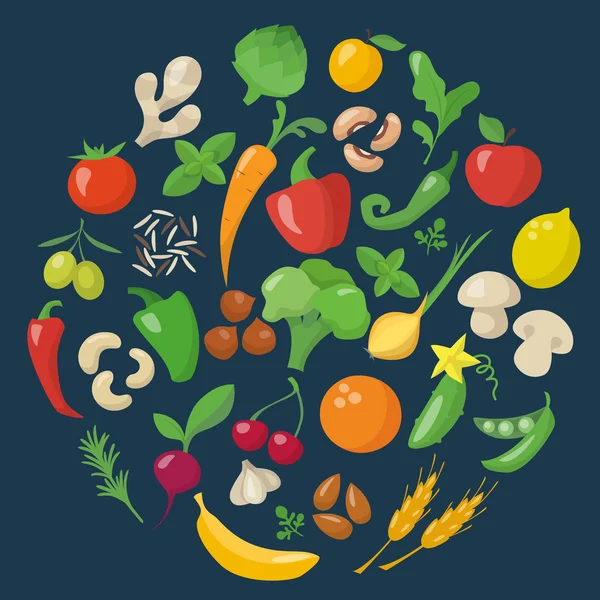 Zdravé jídlo v plochý — Stockový vektor