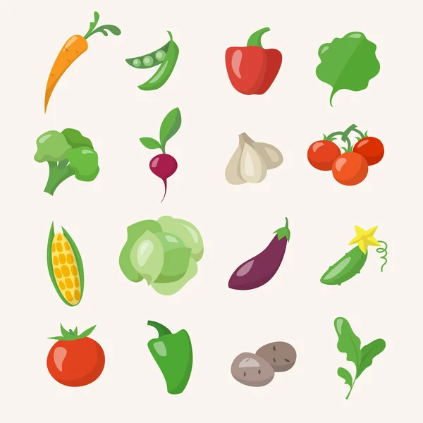 Different vegetables in flat style — Stock Vector