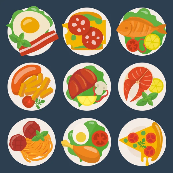 Iconos de comida plana — Vector de stock